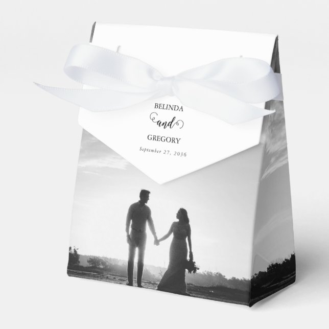 Modern White & Black Script Couple Photo Wedding  Favour Box (Front Side)