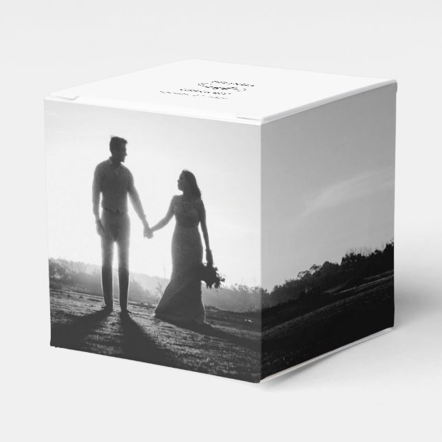 Modern White & Black Script Couple Photo Wedding  Favour Box (Front Side)