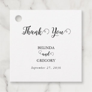 Modern White & Black Script Couple Photo Wedding Favour Tags