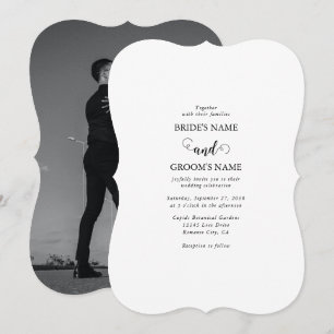 Modern White & Black Script Couple Photo Wedding Invitation