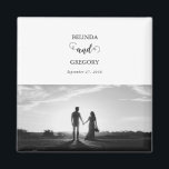 Modern White & Black Script Couple Photo Wedding  Magnet<br><div class="desc">A beautiful white and black calligraphy script design showcasing the couple's photo. A modern wedding couple photo design with simple minimalistic elements. An ideal wedding modern favour design for anyone who loves script calligraphy, black and white designs and photo picture wedding stationery. Matching wedding invitations and other stationery items are...</div>