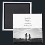 Modern White & Black Script Couple Photo Wedding  Magnet<br><div class="desc">A beautiful white and black calligraphy script design showcasing the couple's photo. A modern wedding couple photo design with simple minimalistic elements. An ideal wedding modern favour design for anyone who loves script calligraphy, black and white designs and photo picture wedding stationery. Matching wedding invitations and other stationery items are...</div>