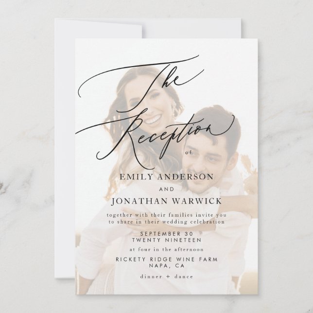 Modern White Black Simple Wedding Reception Photo Invitation (Front)