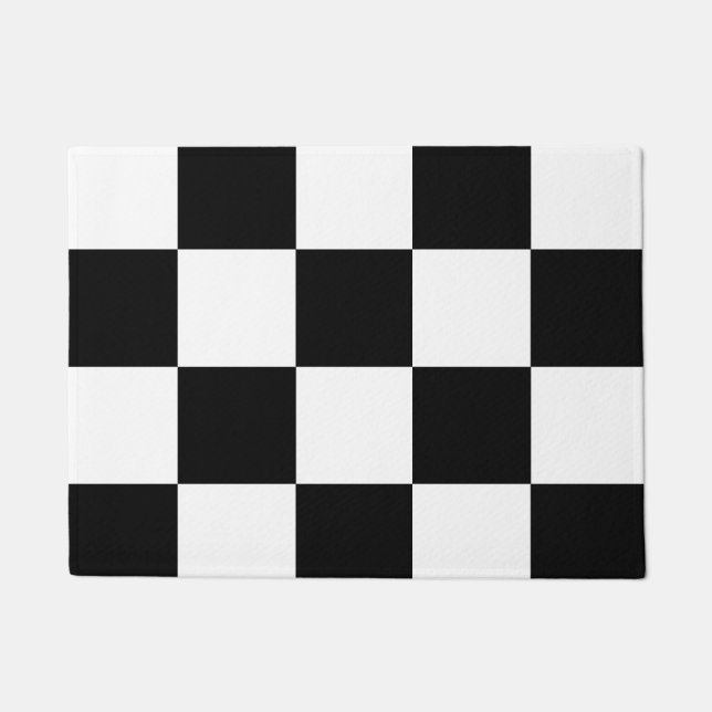 Modern white Black Square Pattern Custom Doormat (Front)