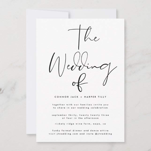 Modern White & Black Wedding Invitation (Front)