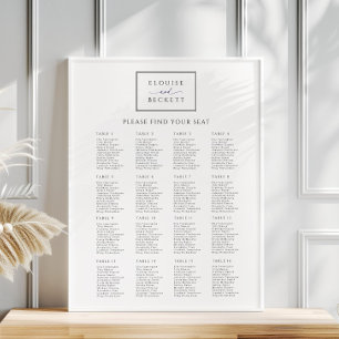 Modern White Black Wedding Seating Chart Poster