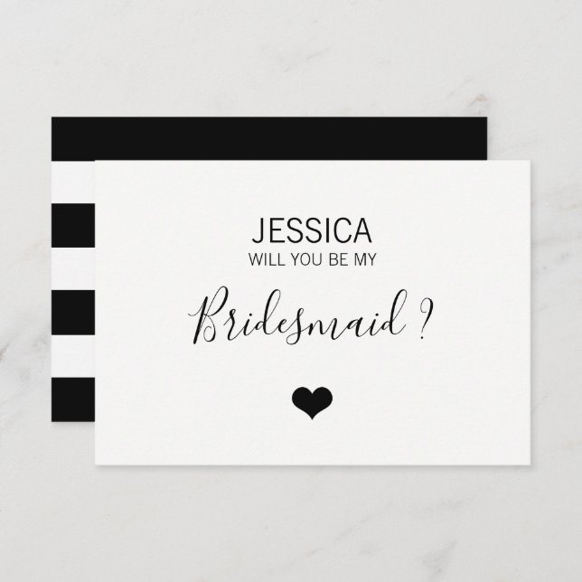 Modern White Black Will You Be my BRIDESMAID? Invitation (Front/Back)