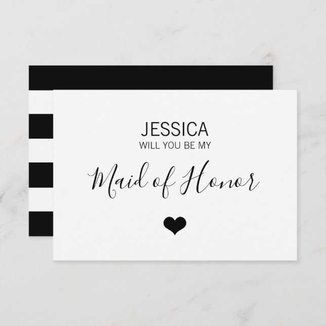 Modern White Black Will You Be my MAID OF HONOR? Invitation (Front/Back)