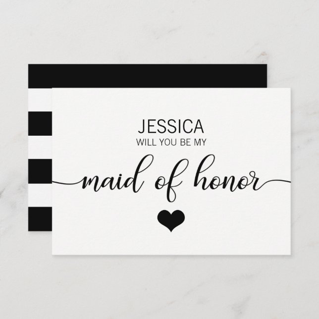 Modern White Black Will You Be my MAID OF HONOR? Invitation (Front/Back)