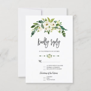 Modern White Blooming Floral Handwriting RSVP Card