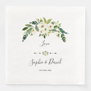 Modern White Blooming Floral Handwriting Wedding Napkin