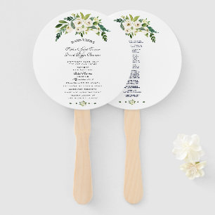 Modern White Blooming Floral Wedding Program Hand Fan