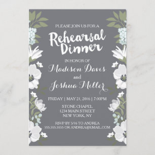Modern White Blooms Rehearsal Dinner Invitation
