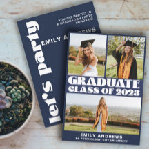 Modern White & Blue 3 Photo Grad Party