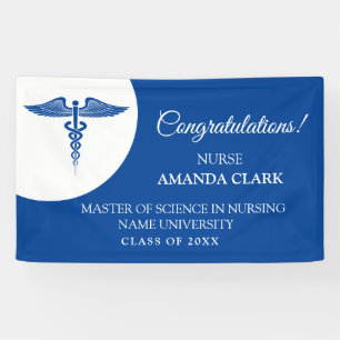 Modern White & Blue Caduceus Nurse Rn Graduation Banner