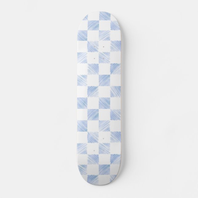 Modern White Blue Checkerboard Pattern Skateboard (Front)