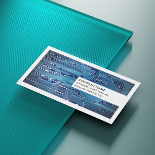 Modern White Blue Circuit Board Computer Repair Business Card