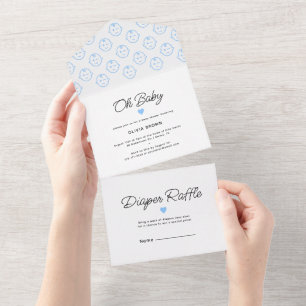 Modern White Blue Oh Baby Boy Shower All In One Invitation