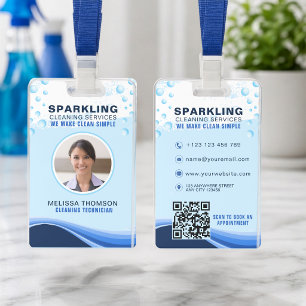 Modern White Blue Professional Cleaning Service ID Badge
