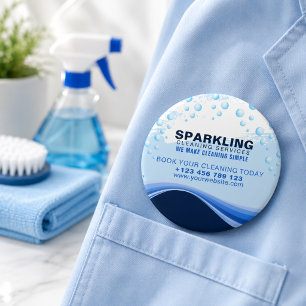 Modern White Blue Professional Cleaning Services 7.5 Cm Round Badge