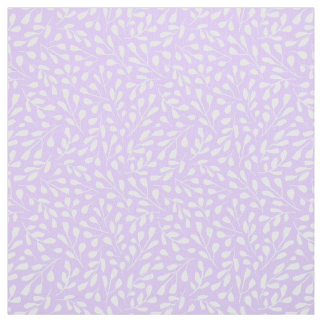 Modern White Botanical Leaf Pattern Lilac Purple Fabric (Swatch)