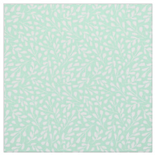 Modern White Botanical Leaf Pattern Neomint Green Fabric