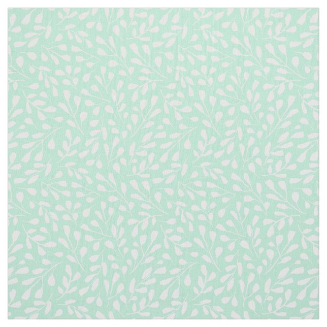 Modern White Botanical Leaf Pattern Neomint Green Fabric (Swatch)