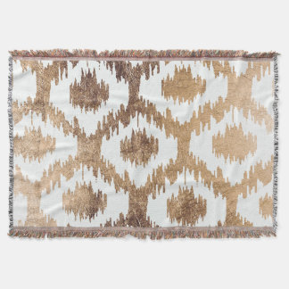 Modern white brass gold ikat pattern throw blanket