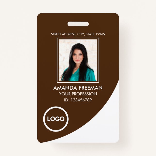 Modern White & Brown Healthcare Professional Photo ID Badge (Front)