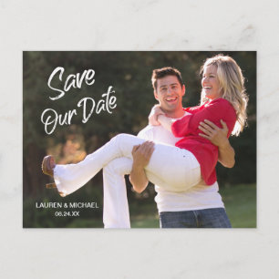 Modern White Brush Script Save the Date Wedding Postcard