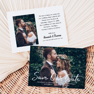 Modern White Brushed Script Wedding Photo Announcement