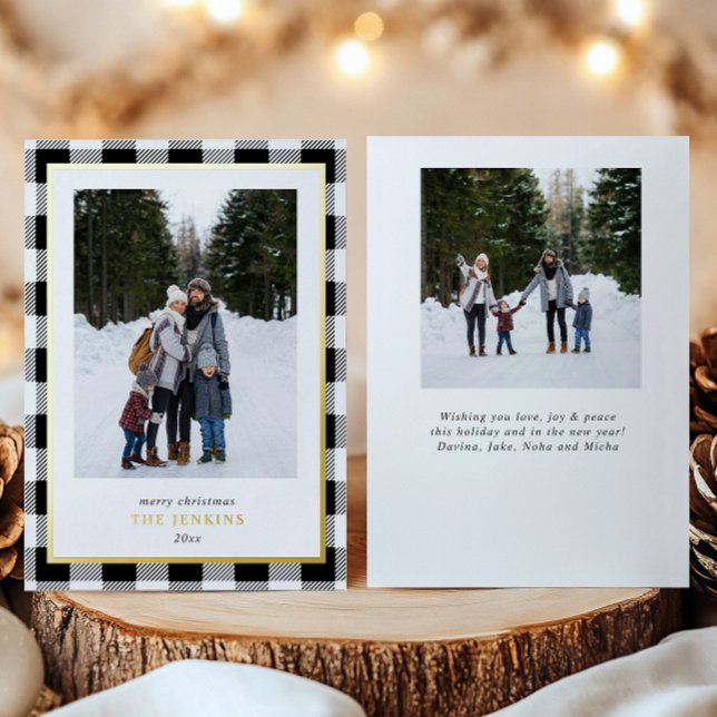 Modern White Buffalo Plaid Christmas Two Photos (Creator Uploaded)