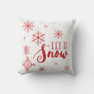 Modern white & burgundy snowflakes-let it snow cushion