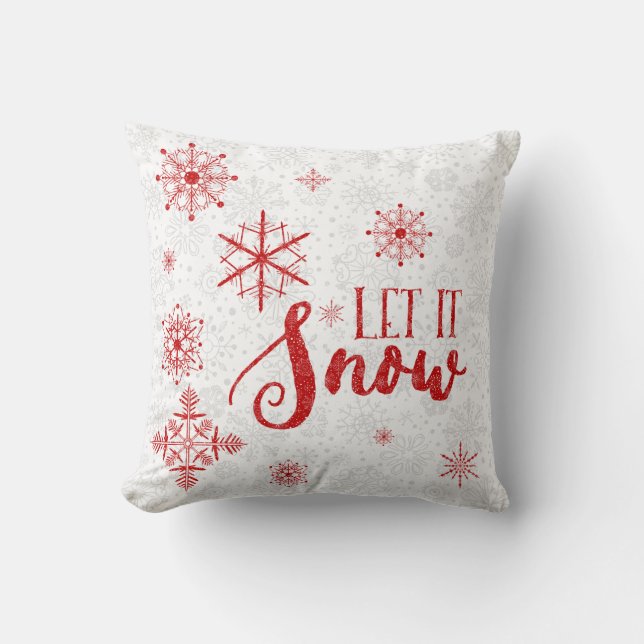 Modern white & burgundy snowflakes-let it snow cushion (Front)