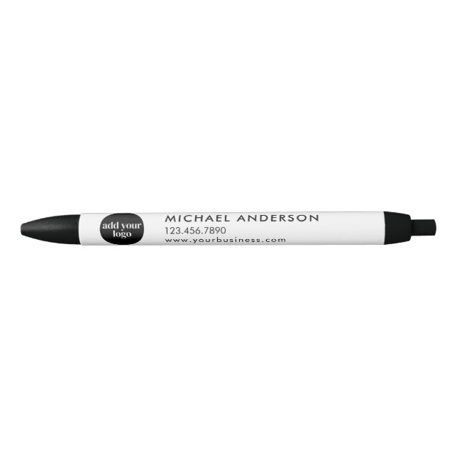Modern White Business Custom Company Logo  Black Ink Pen (Front)