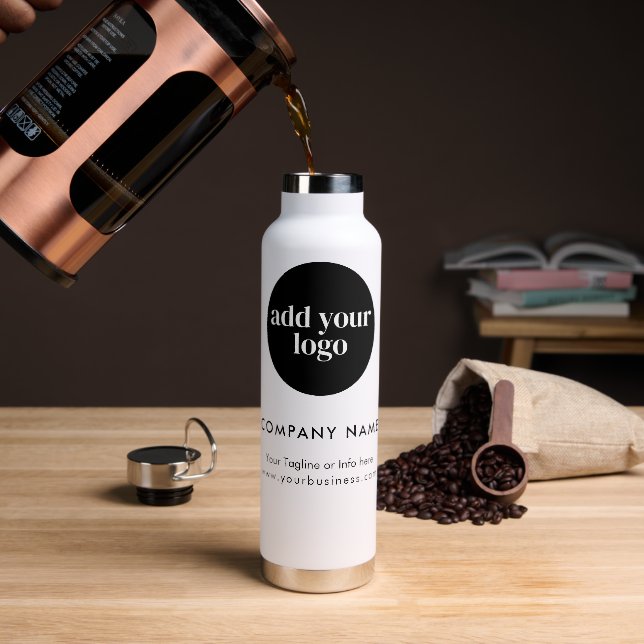 Modern White Business Custom Company Logo  Water Bottle (Coffee)