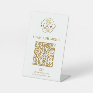 Modern White Business Logo Contactles QR Code Menu Pedestal Sign