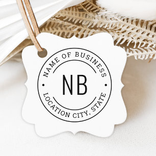 Modern White Business Monogram Initials Stamp Favour Tags