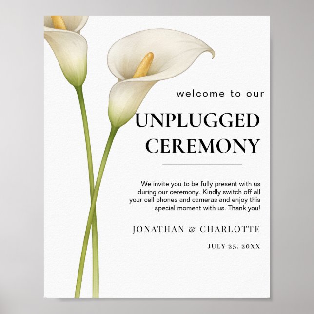 Modern White Calla Lilie Flower Wedding Poster (Front)