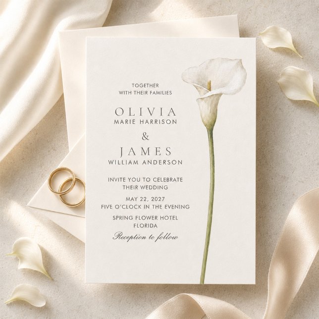 Modern White Calla Lily Minimalist Wedding  Invitation (Modern White Calla Lily Minimalist Wedding Invitation)