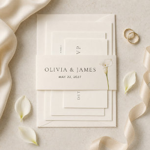 Modern White Calla Lily Wedding Belly Band Invitation Belly Band