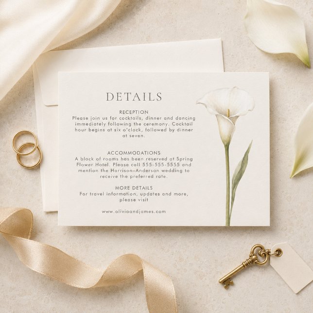 Modern White Calla Lily Wedding Details Card (Modern White Calla Lily Wedding Details Card)