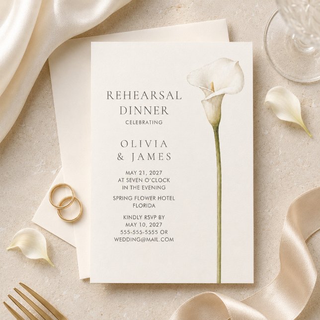 Modern White Calla Lily Wedding Rehearsal Dinner Invitation (Modern White Calla Lily Wedding Rehearsal Dinner Invitation)