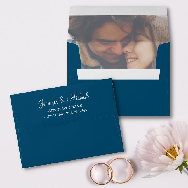  modern white calligraphy photo wedding blue envelope (Creator Uploaded)