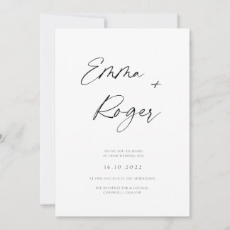 Modern white calligraphy wedding invitations 