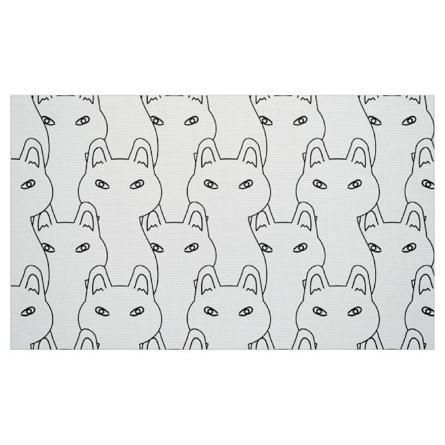 Modern white cat line art pattern Fabric (Fat Quarter)