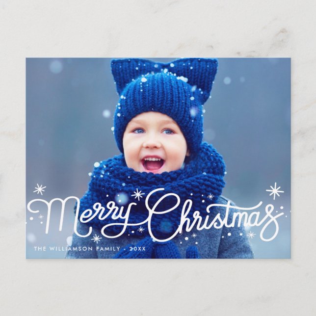 Modern white christmas blue typography postcard (Front)