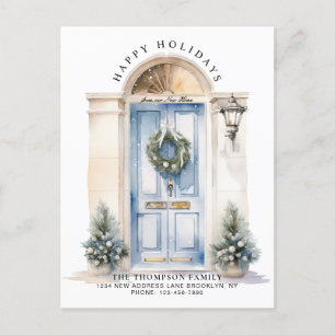 Modern White Christmas Door New Home Moving Holiday Postcard