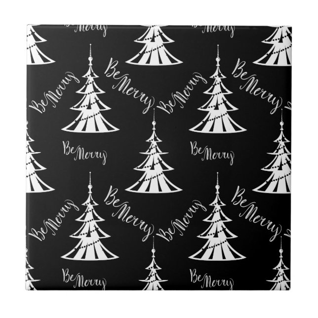 Modern White Christmas Trees on Black Tile (Front)