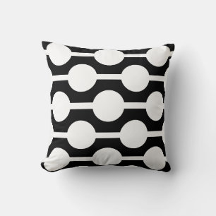 Modern White Circles and Lines on Black Cushion